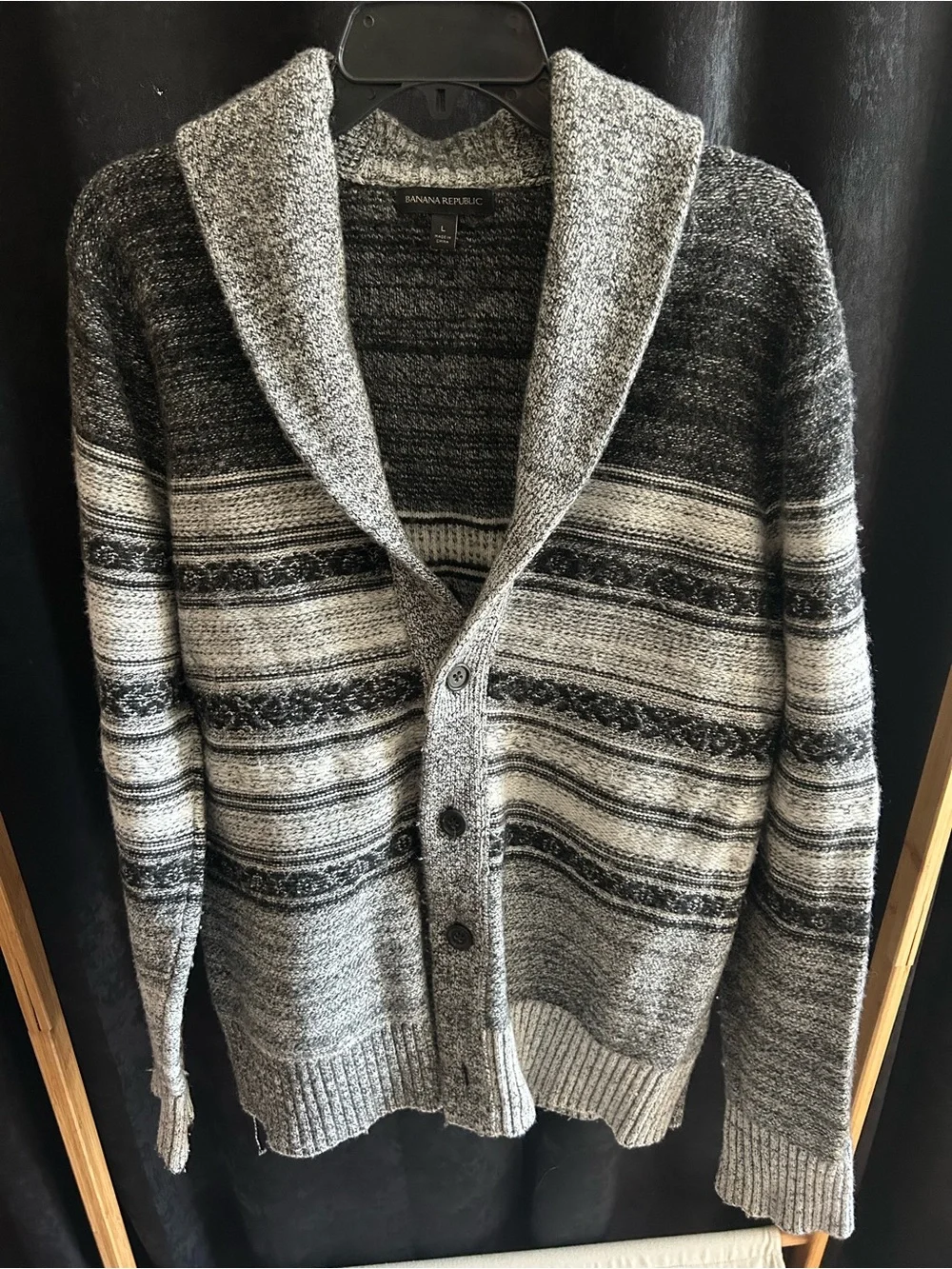 Banana Republic Men's Black & Gray Shawl Collar Cardigan